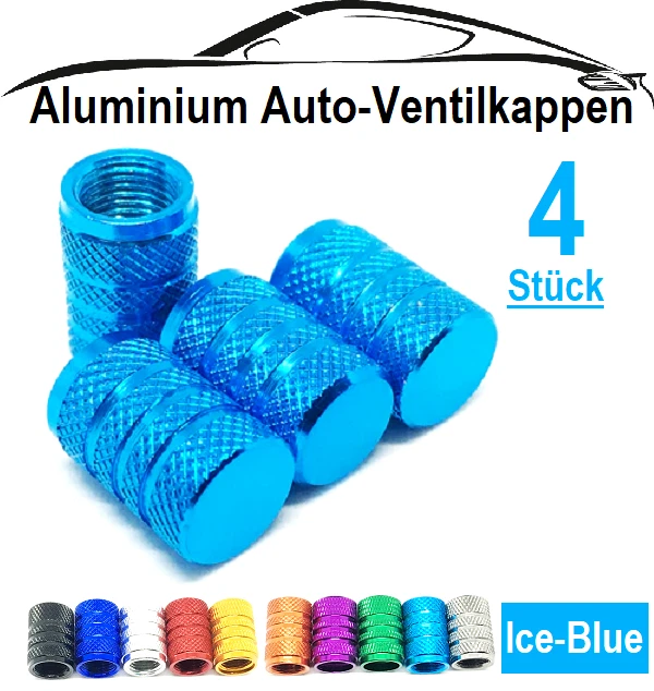 4x Ventilkappen Kappen SET eloxiert Autoventile Fahrrad Motorrad Bike ICE-Blue - Bild 1 von 1