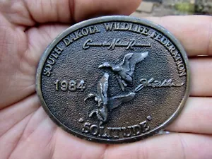 Vtg SOUTH DAKOTA WILDLIFE Belt Buckle 1984 Solitude SDWF DUCK ART RARE VG+ - Picture 1 of 4