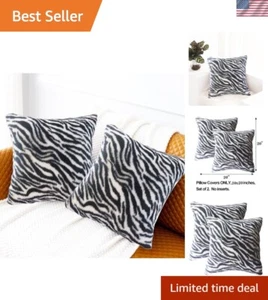 Elegant Zebra Stripe Faux Fur Throw Pillows - Soft, Durable & Machine Washable - Picture 1 of 9