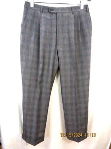 MILINEA SZ W38/L27 100% Wool Made Italy Men's Gray/Pink Plaid Flowy Dress Pants - Picture 1 of 22