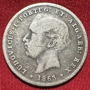 1863 Portugal 200 Reis - .9167 SILVER - Luis I - Only 421K Minted - KM#507 - Picture 1 of 2