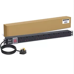 1U 10-Way Sockets Rack Vertical Mounted PDU 13A Mains UK Plug - Picture 1 of 11