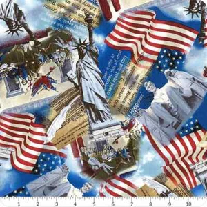 Patriotic Flag Liberty Lincoln USA Fabric Cotton C8322 Timeless Treasures Yard - Picture 1 of 1
