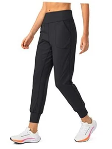 Women's Joggers with Zipper Pockets High Waisted Athletic Large Regular Black - Picture 1 of 6