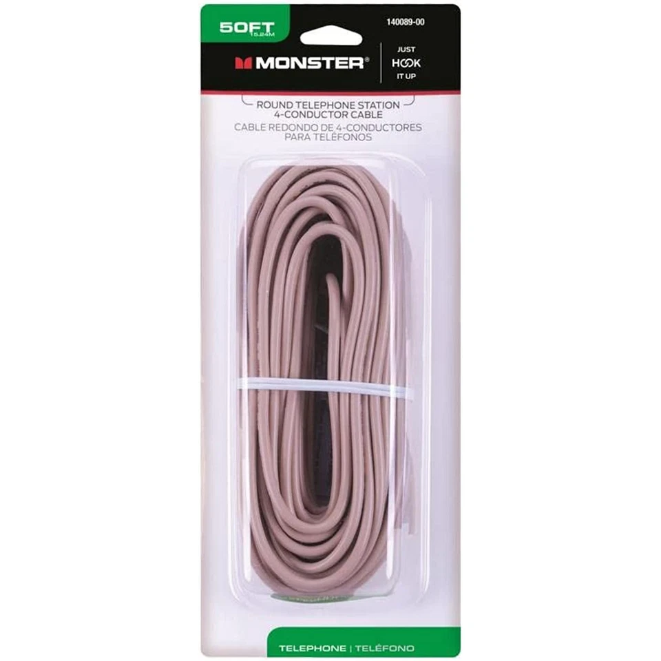 Telephone Station 4-conductor Wire 24 GA 4 Conductor 50' Carded Monster Cable