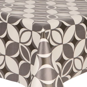 PVC ORLA GREY TABLE CLOTH CHARCOAL BEIGE CREAM GEO FLOWER LEAF DOTS WIPE ABLE - Picture 1 of 1