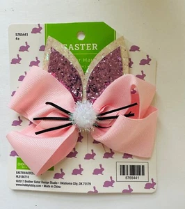 Easter Rabbit Bunny Ear Glitter Hair Clip Bow Ribbon Accessory - Picture 1 of 1