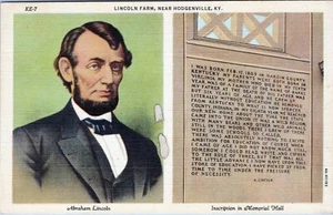 Tarjeta postal Abraham Lincoln Inscripción Memorial Hall Hodgenville Kentucky sin publicar - Imagen 1 de 2