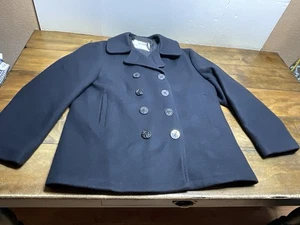 Vintage Schott NYC US 740N Pea Jacket Coat Naval 44 Wool Black Made In USA - Picture 1 of 16