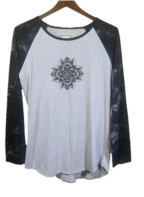 Earth Yoga Top Tye Dye Organic Cotton Sustainable Bamboo Long Sleeve L Dark - Image 1 of 4