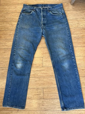 Levi’s 501-0115 33.5x30 Oct 1987 Rare Orange Overlock Vintage USA Selvedge Jeans - Image 1 of 4