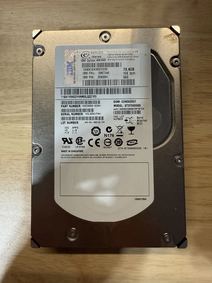 IBM/Lenovo 73.4GB 15K 6Gbps SAS Enterprise HDD (39R7348) - Image 1 of 1