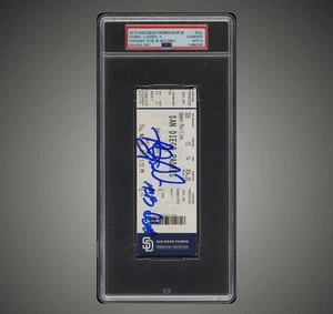 Fernando Tatis Jr Signed MLB DEBUT Ticket Stub 3/28/19 + Inscription PSA 9 AUTO - Picture 1 of 2