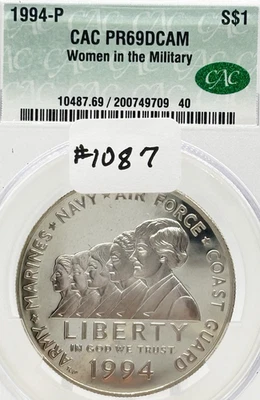 1994-P Women In The Military Memorial Commem Silver Dollar CAC PR69 #11087 - Image 1 of 4