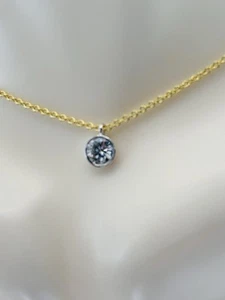 diamond necklace fine jewelry 14k gold 24point natural round 16”chain wh bezel - Picture 1 of 6