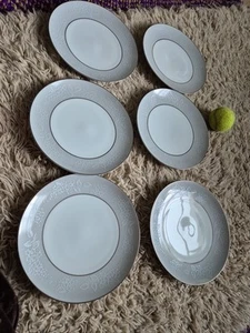 Noritake Japan Damask Classic Elegant Side Plates 21cm X6 Grey White Silver - Picture 1 of 5