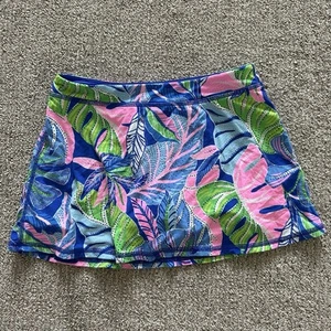 Lilly Pulitzer Luxletic Mini Aila Skort Blue Grotto Beleaf in Yourself L 8-10 - Picture 1 of 6