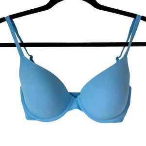Victoria’s Secret PINK Blue Push Up Bra 32D Smooth Underwire Plunge Coquette SEE - Picture 1 of 9