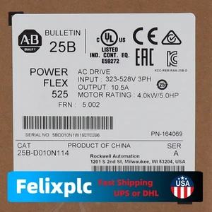 Allen-Bradley 25B-D010N114 PowerFlex 525 4kW (5Hp) AC Drive Factory US Free Tax - Picture 1 of 4