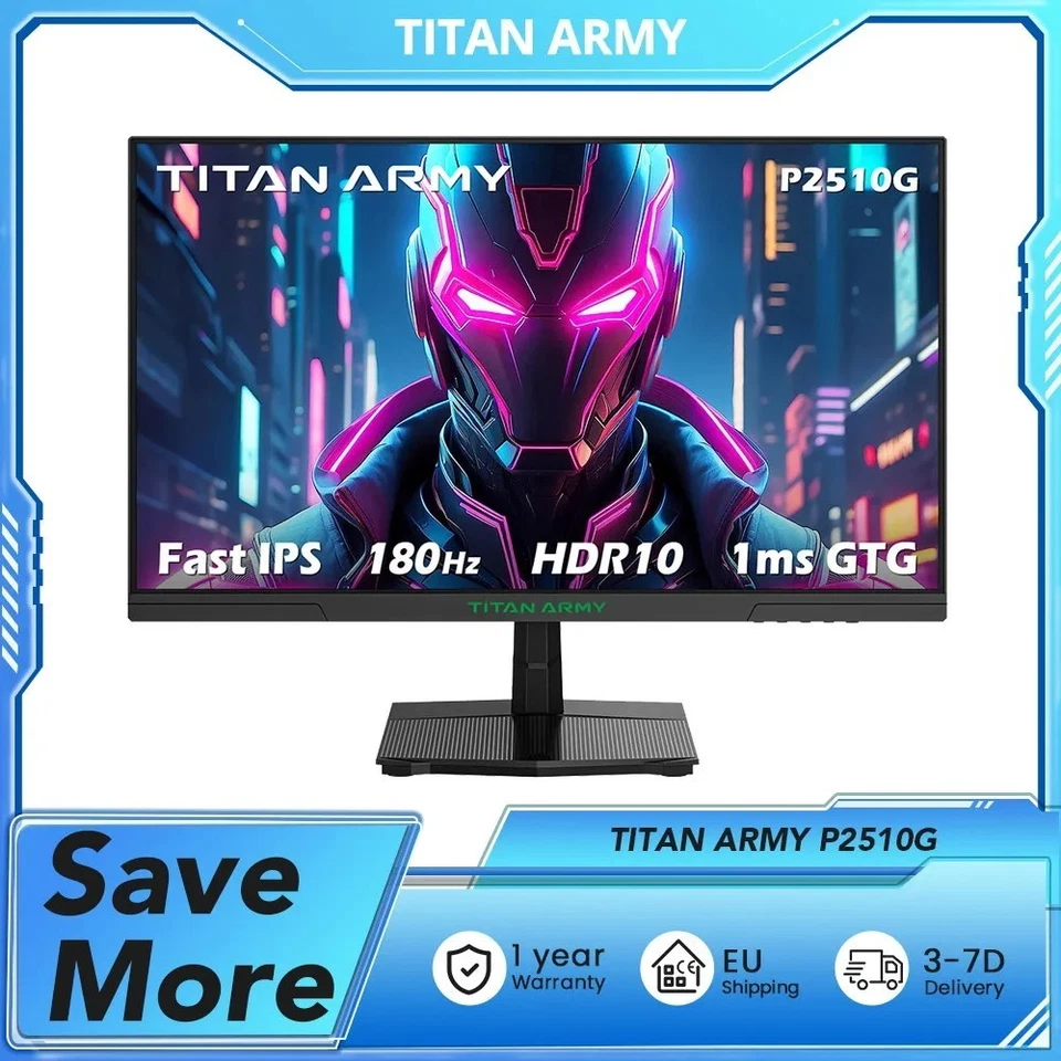 TITAN ARMY P2510G Gaming Monitor 24,5" Full HD 180Hz Fast IPS 1ms HDR10 FreeSync - Bild 1 von 4