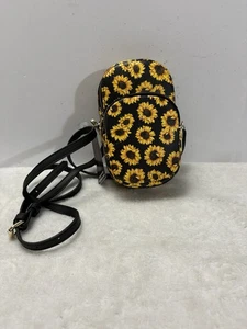 Portafoglio nero con tracolla ecopelle girasole porta telefono zip nuovo con etichetta - Foto 1 di 6