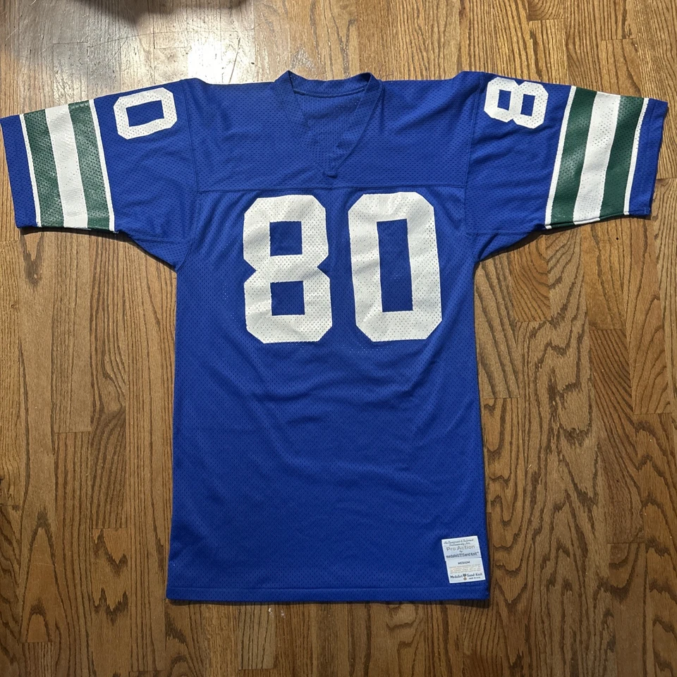 Camiseta vintage Seattle Seahawks 1976 M medalhista de ação profissional malha de areia Steve Largent - Imagem 1 de 4