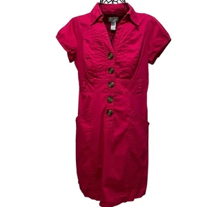 Vintage Robbie Bee Mini Dress Size 12 Fuchsia Pink Snap Closure Collared 1980s - Picture 1 of 11
