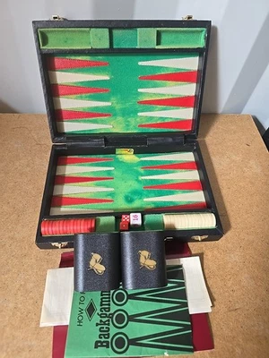 Vintage Portable Backgammon Set – Complete with Chips, Dice, and Cups – Compact - Image 1 of 4