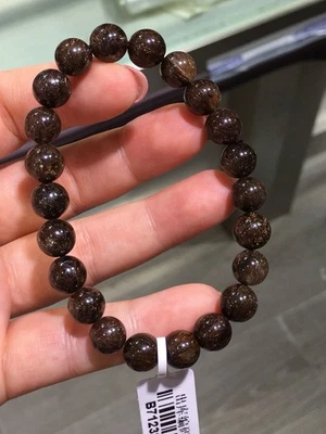 9mm Natural Black Copper Titanium Crystal Quartz Beads Bracelet AAAA - Image 1 of 2