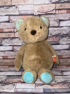 B Softies 11” Brown Teddy Bear Plush W/ Teal Paws Stuffed Animal Toy Pellets - Picture 1 of 11