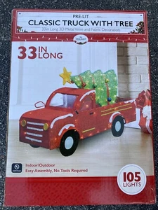 Holiday Collection Light-Up Tinsel Truck with Holiday Christmas Tree 33” Long - Picture 1 of 2