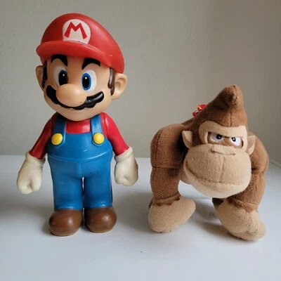 SUPER MARIO Hard Solid Plastic Figure & DK Donkey Kong Plush - Image 1 of 4