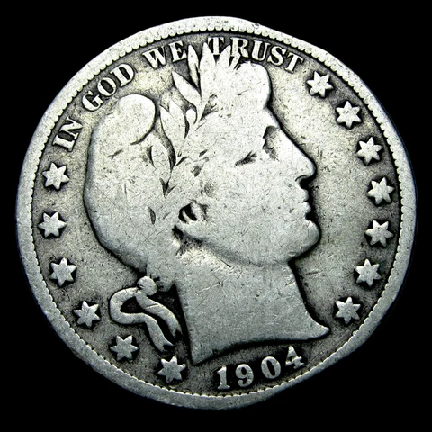 1904-S Barber Half Dollar Silver ---- Nice Details Rim Ding Coin ---- #TT624 Cover