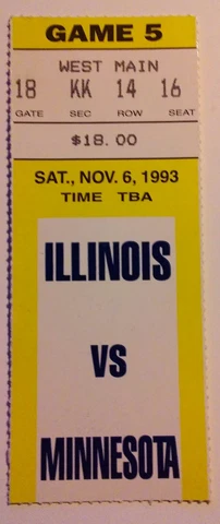 1993 Illinois Minnesota Ticket Stub Football Cover