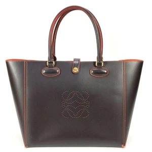 LOEWE Anagram logo punching Tote Bag Bicolor Shoulder Bag Leather Brown/Orange - Picture 1 of 17
