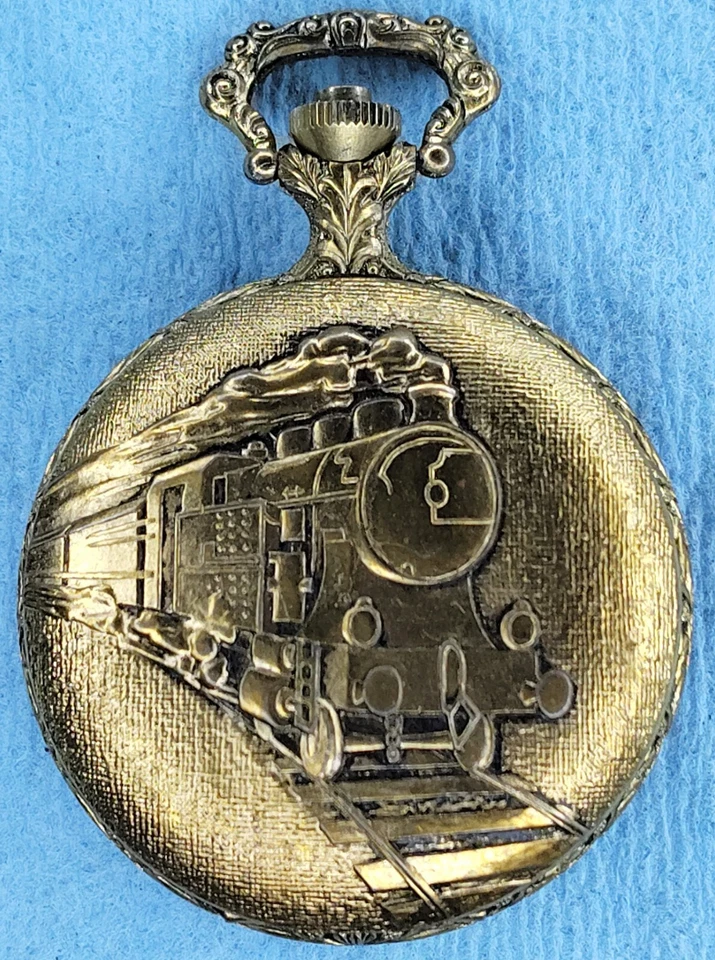 B28 Men Works Majestron Cho Cho Train Embossed Full Hunter 46mm Pocket Watch lot - Image 1 of 4