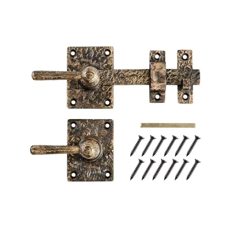 12 In. Antique Brass Cast Iron Door Lever Drop Bar Latch Cover