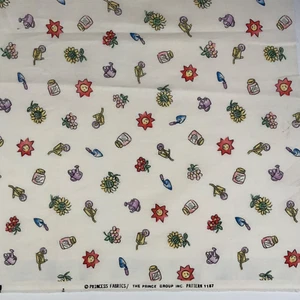 Gardening Fabric Watering Can Wheelbarrow Spade Flowers Canning Jar 2.75 yd - Picture 1 of 3