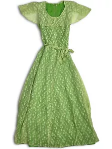 1960'S LIME GREEN CHIFFON FLUTTER MAXI DRESS - Picture 1 of 8