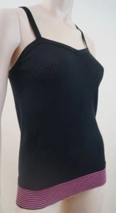 SONIA BY SONIA RYKIEL Black Knit Pink Rib Strawberry Sleeveless Cami Tank Top M - Picture 1 of 8