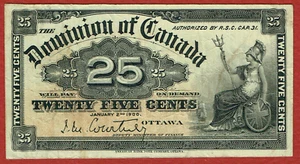 DOMINION OF CANADA 2. 1. 1900 25 centavos firma Courtney DC-15a P-9a en muy buen estado - Imagen 1 de 2
