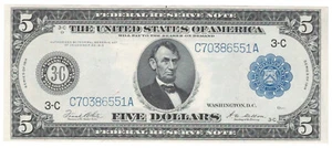 1914 5 $ Federal Reserve Schein Philadelphia FR-855A Full Crisp AU. - Bild 1 von 3