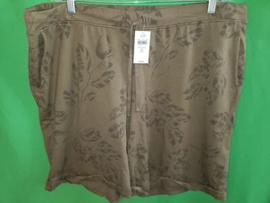 7090) NWT J JILL 2X brown floral cotton knit elastic waist shorts cuff new - Picture 1 of 6