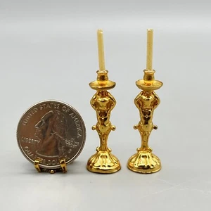 EUGENE KUPJACK Artisan PAIR 2 GOLD CUPID CANDLESTICKS #360 Miniature Dollhouse - Picture 1 of 8