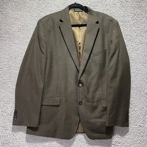 Chaps Blazer Jacket 46R Brown Gingham Stretch 2-Button Single Vent Classic - Picture 1 of 10