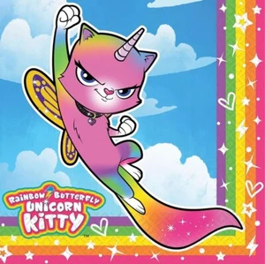 Rainbow Butterfly Unicorn Kitty Cute Kids Birthday Party Paper Luncheon Napkins - Picture 1 of 2