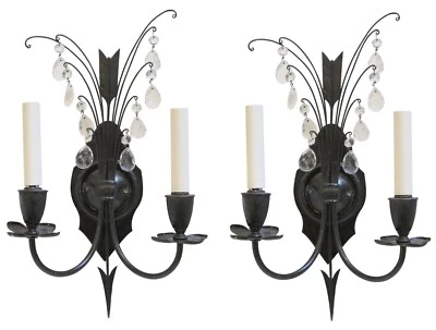 Par de apliques de pared de hierro y cristal de 2 brazos Federal de la década de 1920 Foto 1 de 4