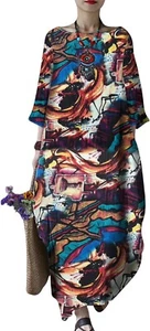 Celmia Autumn Long Maxi Dress – Loose Cotton Caftan for Women Size M Sleeve - Picture 1 of 3