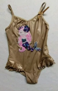 Costume da bagno a sirena Flapdoodles bambina pezzo unico taglia 6X UPF 50+ oro con viola - Foto 1 di 10