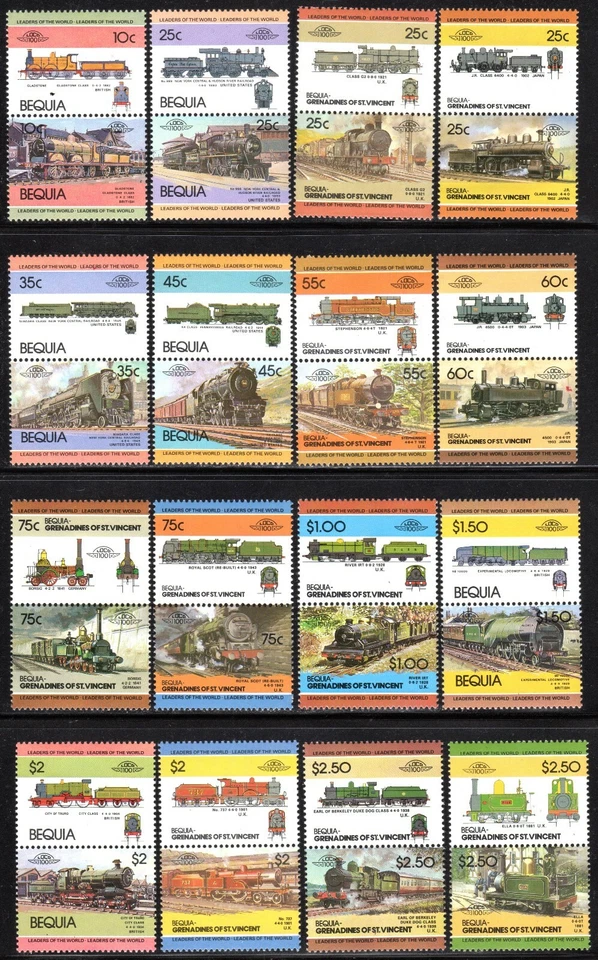 1984-87 Bequia SC# 5-33 - Locomotives Type of 1985 - 16 Different Pairs - M-NH - Image 1 of 1